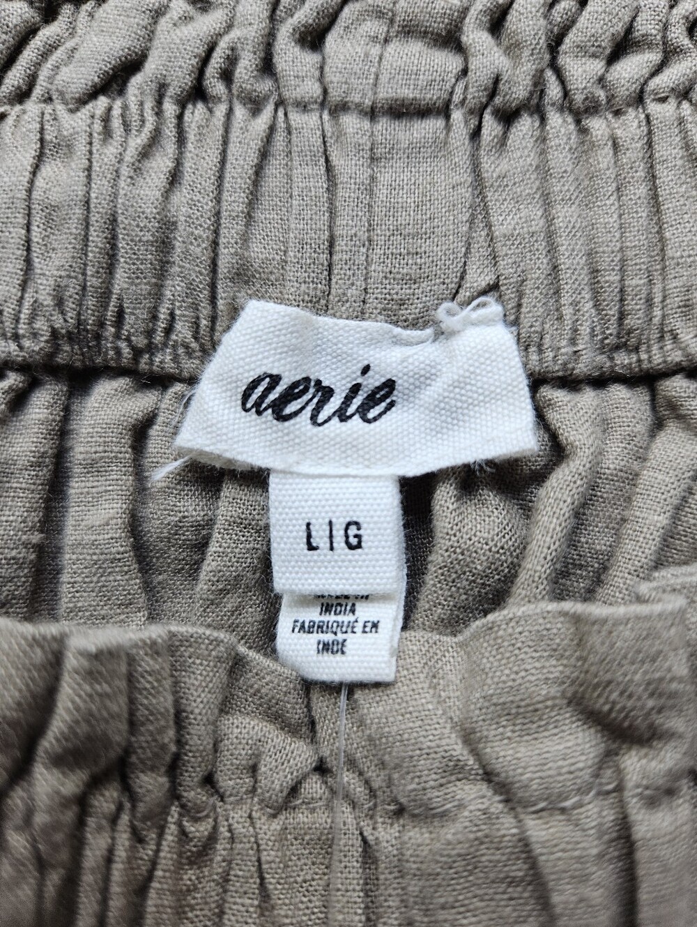 Aerie Linen Blend Embroidered Mini Skirt Brown Khaki Sz L Boho Smocked Waist - Picture 2 of 10